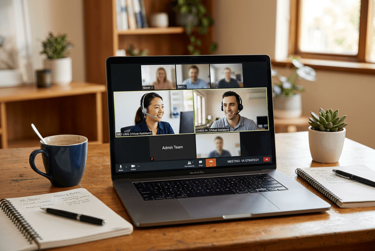 VATasker delivery team collaborating remotely across Australia on managed VA operations and client workflows.